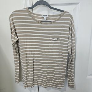 Old Navy Tan and White Striped Long Sleeve Shirt